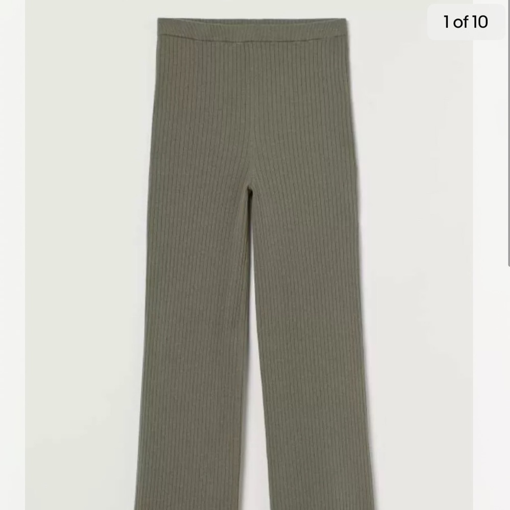 H&M Women’s Khaki Green High Waist Rib Knit Pants S